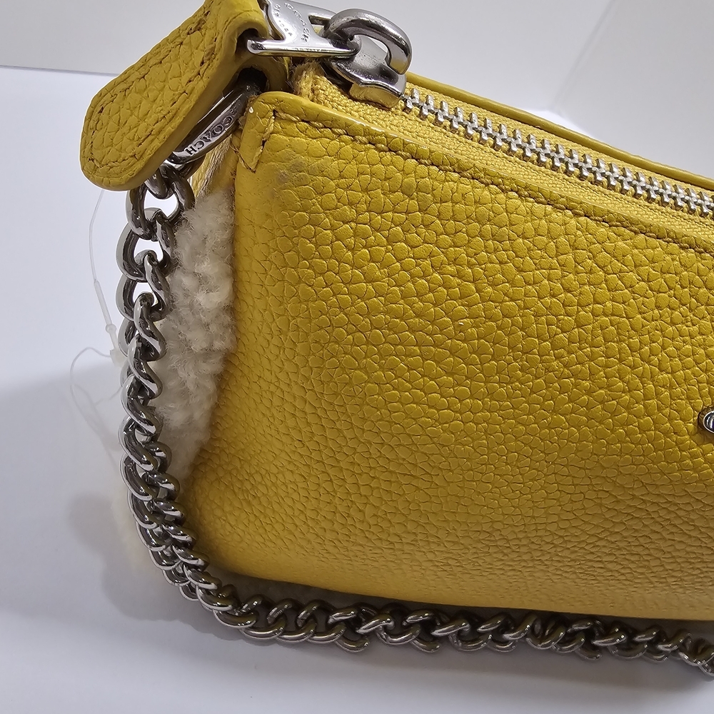 NWT Coach Yellow Pebbled Leather Mini Bag Shearling Quiet Luxury Summer Boho - Picture 4 of 10